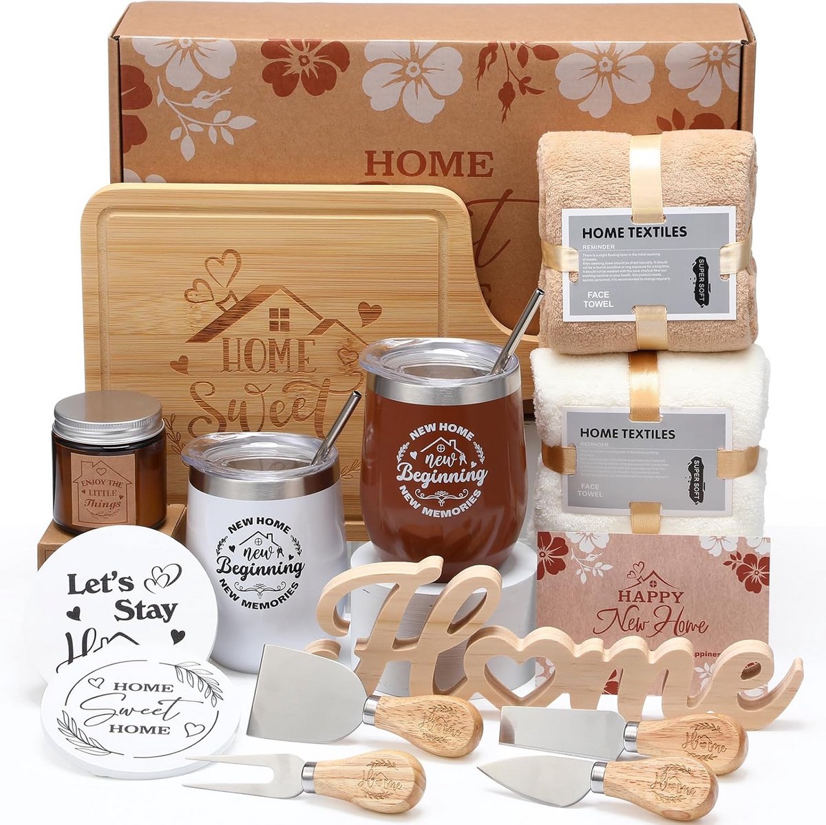 Housewarming Cadeauset 19-delig - Servies, Handdoeken, Glazen, Kaars, Snijplank