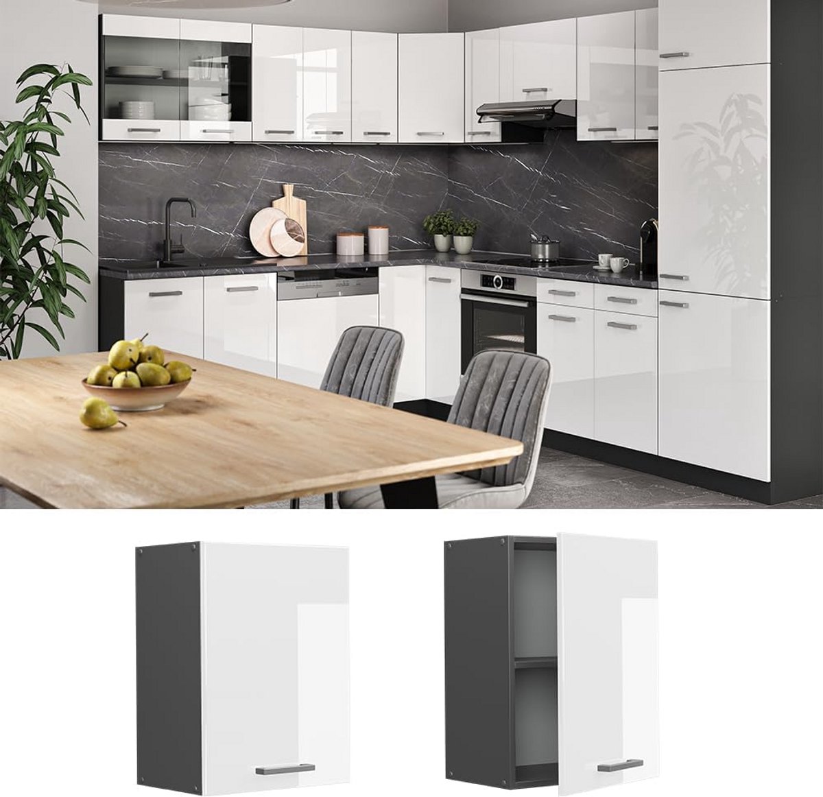 Keuken Hang- of Wandkast 45 cm Wit Hoogglans Antraciet Modulair