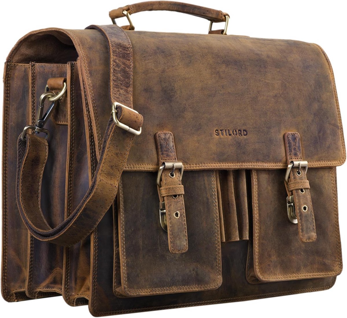 Grote Leren Aktetas Heren Vintage met Laptopvak voor 15.6 inch A4 Mappen