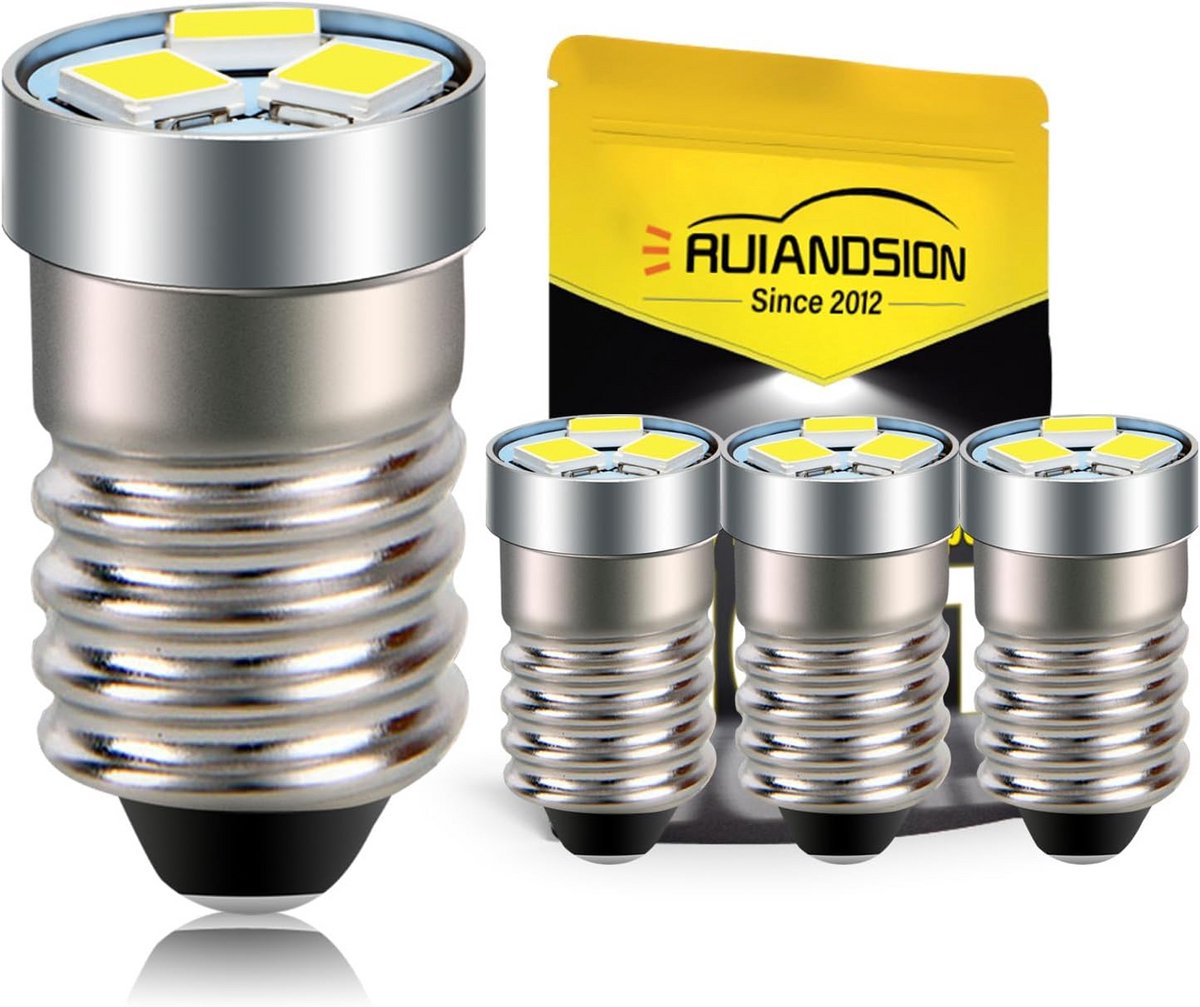 4 stuks E10 LED Lampjes Wit 3V-12V Vervanging voor Zaklamp Koplampen - Hoog Rendement