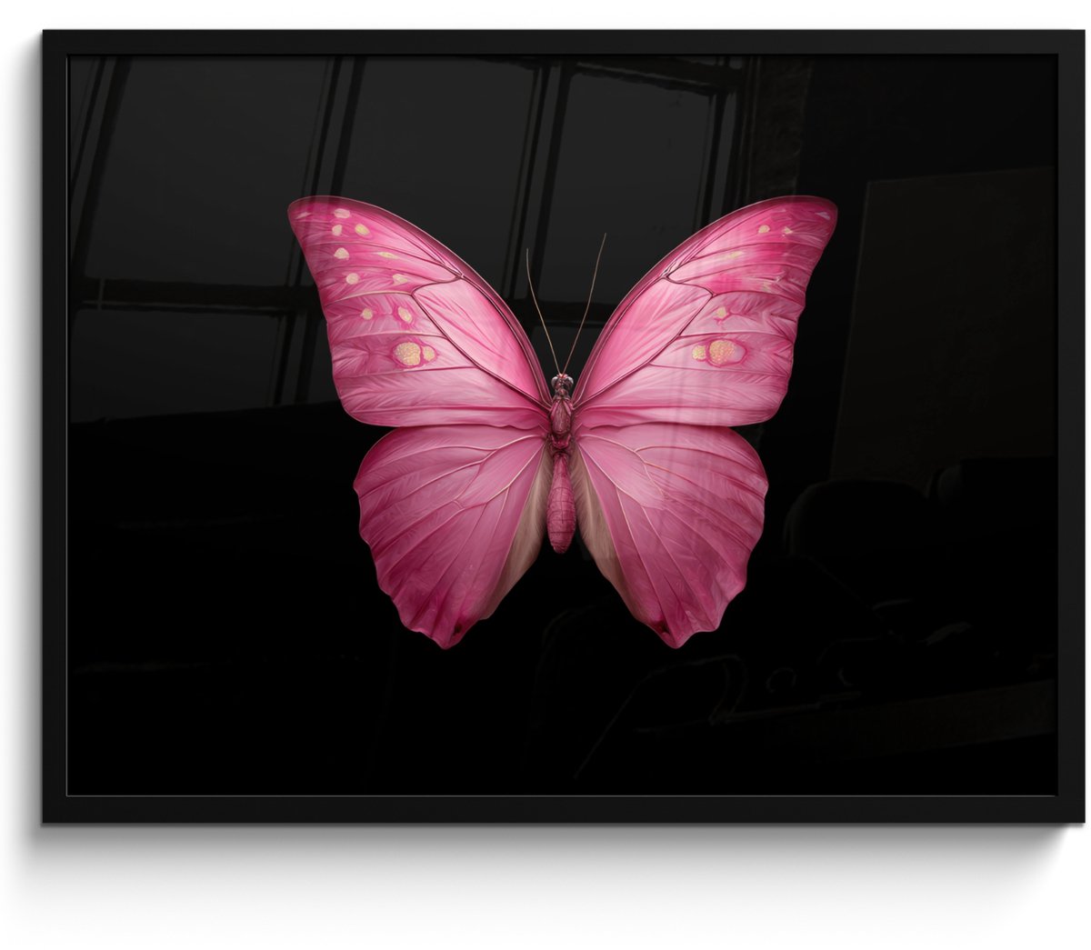 FrameYourWall Poster in lijst - Fotolijst 70x50 cm - Posters - Vlinder - roze - Elegant - Posterlijst zwart - Decoratie - Wanddecoratie woonkamer - Muurdecoratie slaapkamer Vlinder - Elegant