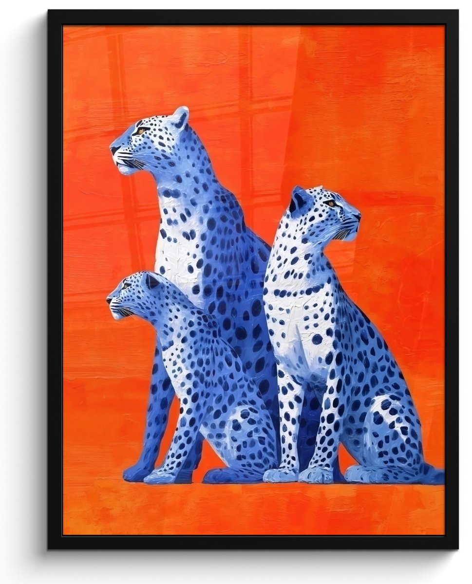 FrameYourWall Poster in lijst - Fotolijst 50x70 cm - Posters - Luipaarden - Stippen - Oranje - Posterlijst zwart - Decoratie - Wanddecoratie woonkamer - Muurdecoratie slaapkamer