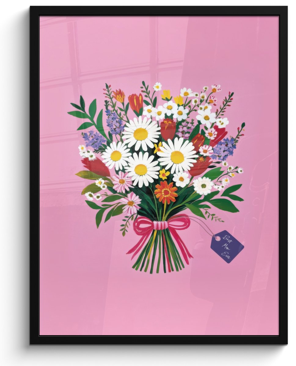 FrameYourWall Poster in lijst - Fotolijst 50x70 cm - Posters - Bloemen - Quote - Kaartje - Kleurrijk - Posterlijst zwart - Decoratie - Wanddecoratie woonkamer - Muurdecoratie slaapkamer Boeket - Kaart