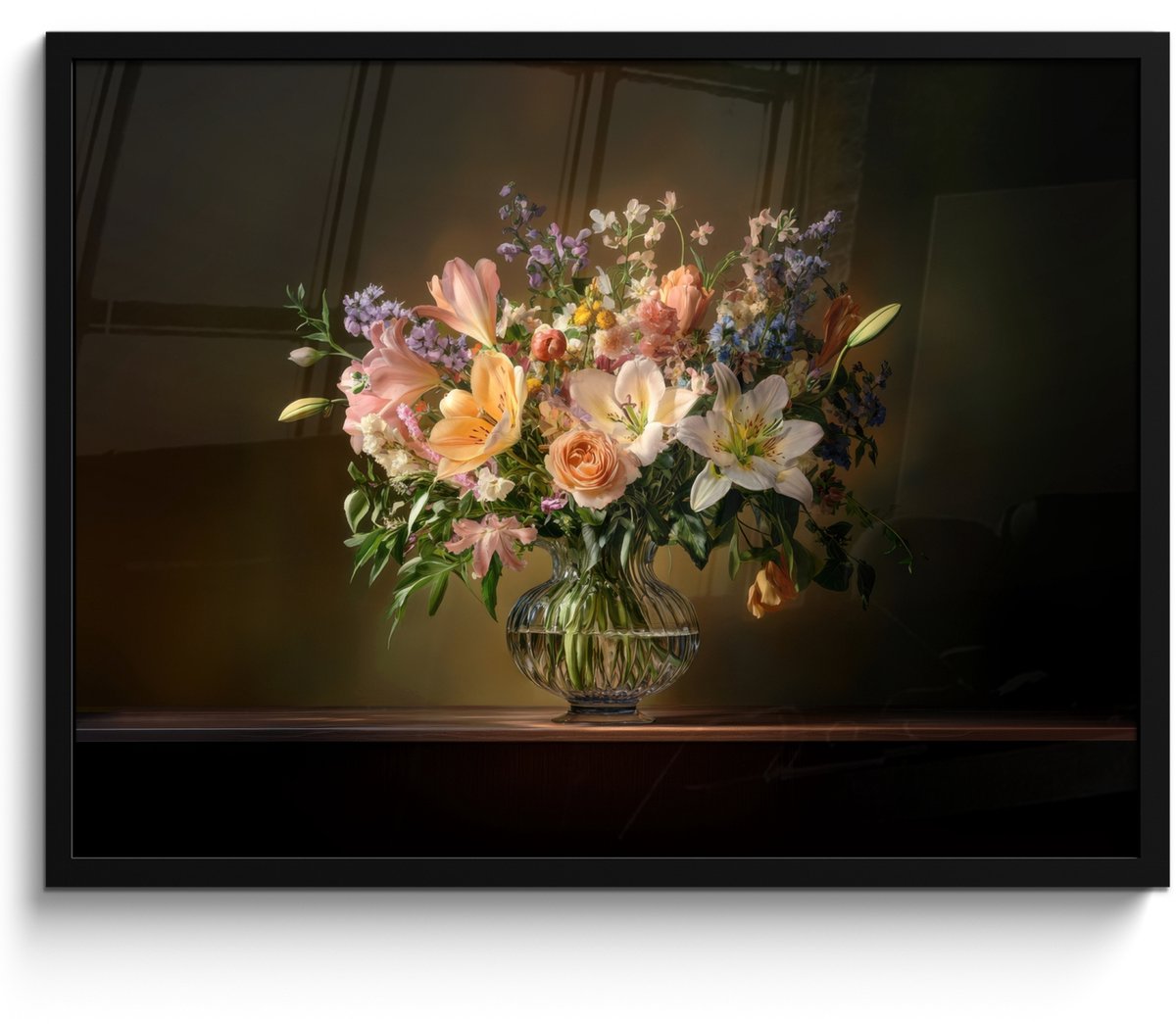 FrameYourWall Poster in lijst - Fotolijst 70x50 cm - Posters - Glazen - Bloemen - Boeket - Kleuren - Posterlijst zwart - Decoratie - Wanddecoratie woonkamer - Muurdecoratie slaapkamer Bloemen - Pastel