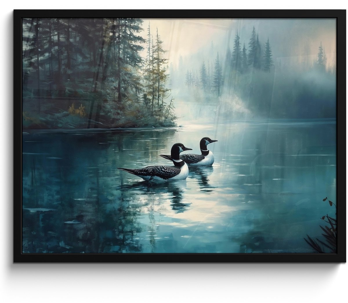 FrameYourWall Poster in lijst - Fotolijst 70x50 cm - Posters - Bos - Water - Eenden - Mistig - Posterlijst zwart - Decoratie - Wanddecoratie woonkamer - Muurdecoratie slaapkamer Eenden - Water - Bos