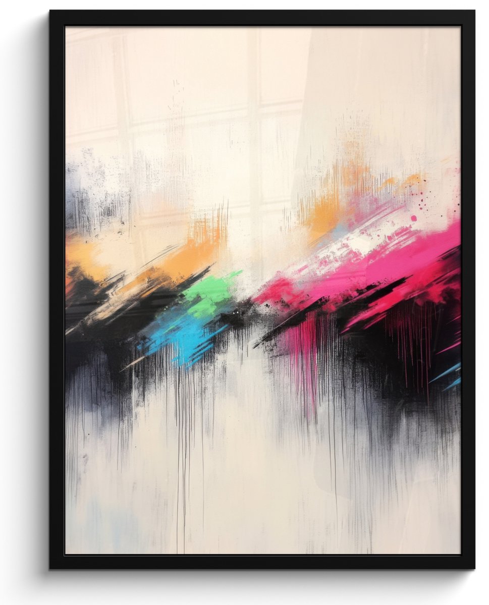 FrameYourWall Poster in lijst - Fotolijst 50x70 cm - Posters - Dynamisch - Abstract - Kleurrijk - Zwart - Posterlijst zwart - Decoratie - Wanddecoratie woonkamer - Muurdecoratie slaapkamer