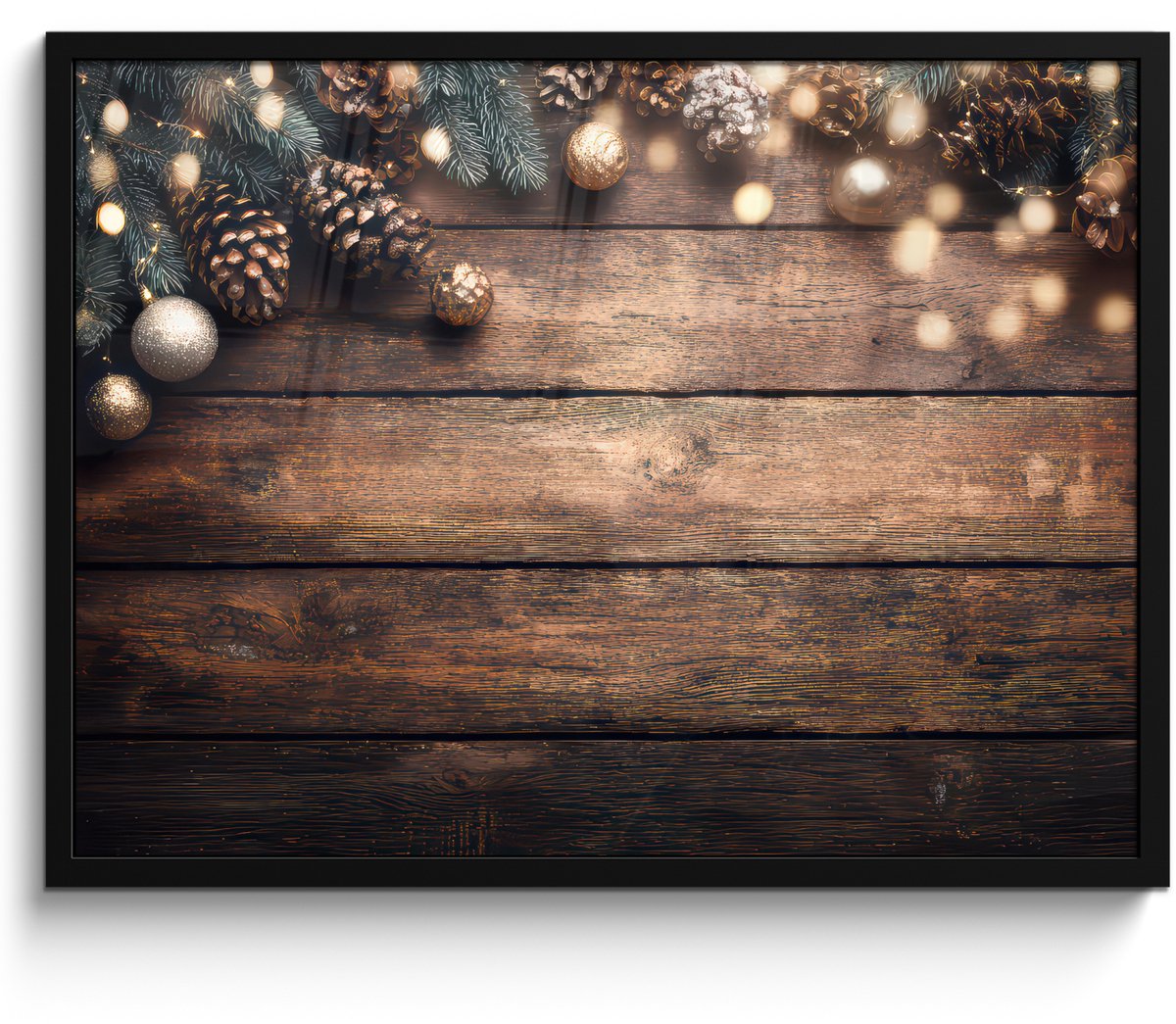 FrameYourWall Poster in lijst - Fotolijst 70x50 cm - Posters - Kerstdecoratie - Houten - Dennenappel - Bruin - Posterlijst zwart - Decoratie - Wanddecoratie woonkamer - Muurdecoratie slaapkamer - Kerstversiering - Kerstdecoratie voor binnen - Kerstmis
