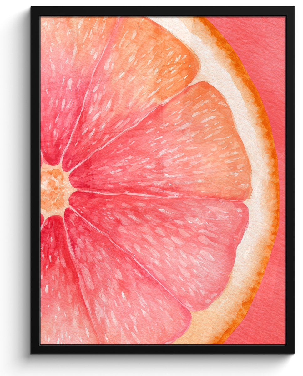 FrameYourWall Poster in lijst - Fotolijst 50x70 cm - Posters - Grapefruit - Roze - Levendig - Posterlijst zwart - Decoratie - Wanddecoratie woonkamer - Muurdecoratie slaapkamer Multicolor