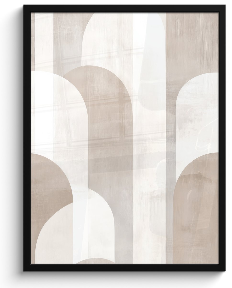 FrameYourWall Poster in lijst - Fotolijst 50x70 cm - Posters - Abstracte bogen - Modern - Beige - Posterlijst zwart - Decoratie - Wanddecoratie woonkamer - Muurdecoratie slaapkamer Bogen - Beige