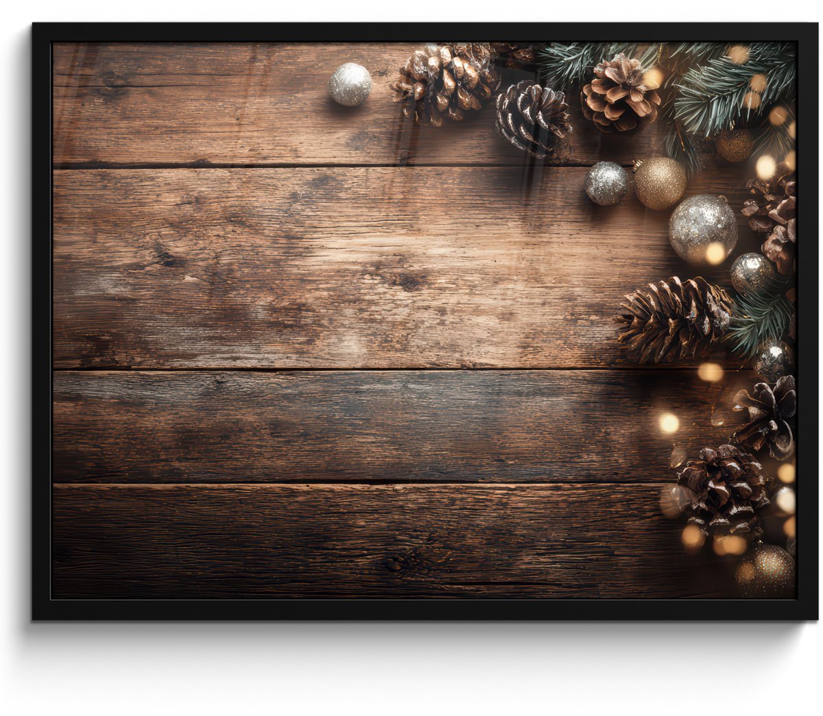 FrameYourWall Poster in lijst - Fotolijst 70x50 cm - Posters - Kersthoekdecoratie - Dennenappels - Lichtjes - Posterlijst zwart - Decoratie - Wanddecoratie woonkamer - Muurdecoratie slaapkamer - Kerstversiering - Kerstdecoratie voor binnen - Kerstmis
