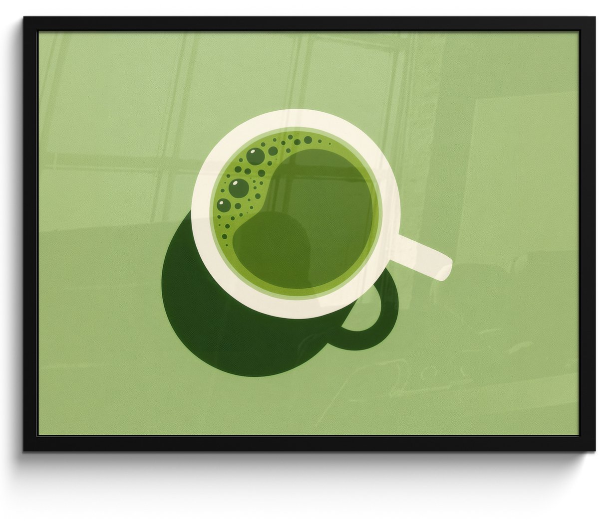 FrameYourWall Poster in lijst - Fotolijst 70x50 cm - Posters - Minimalistisch - Kopjes - Matcha -Groen - Posterlijst zwart - Decoratie - Wanddecoratie woonkamer - Muurdecoratie slaapkamer Kopje - Matcha