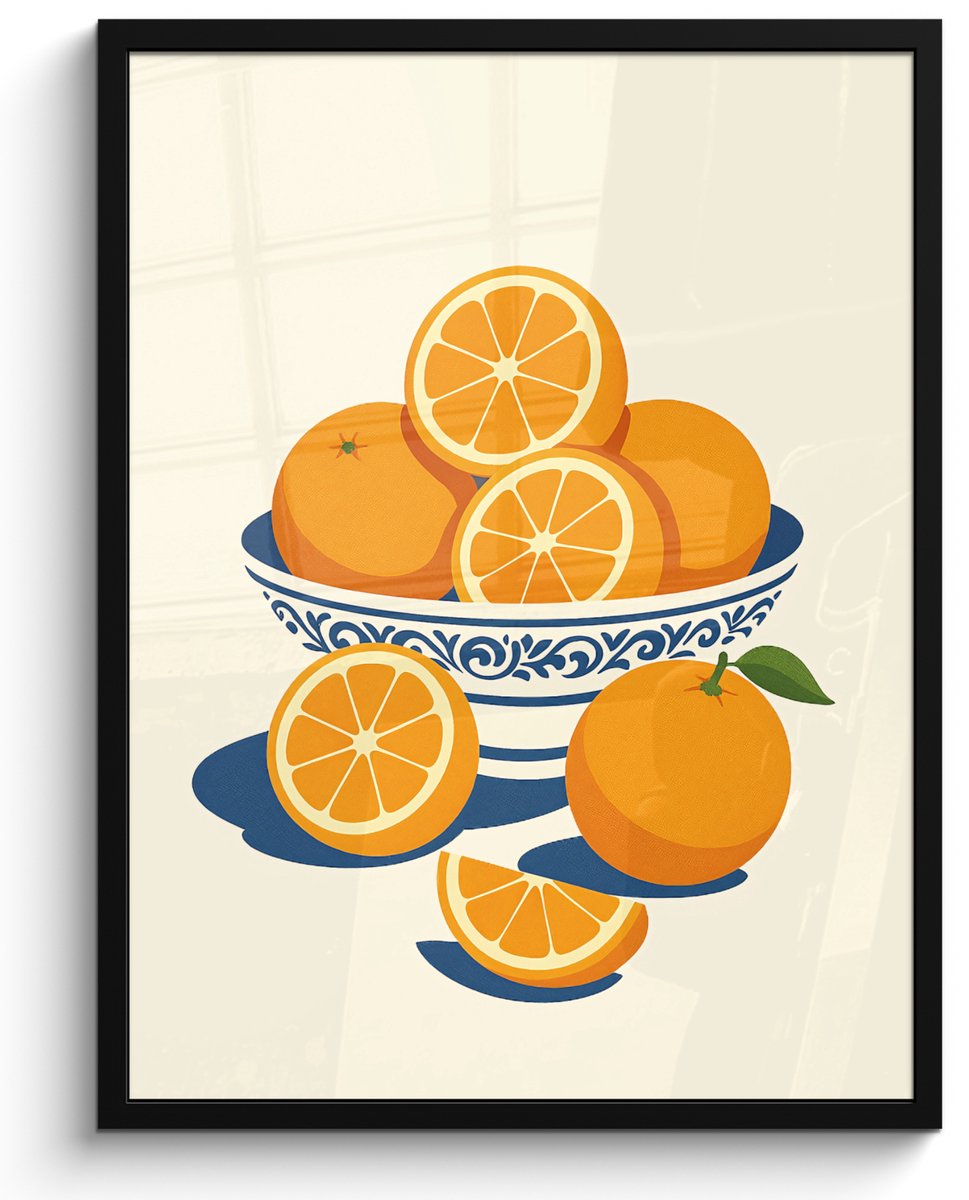 FrameYourWall Poster in lijst - Fotolijst 50x70 cm - Posters - Schaal - Minimalistisch - Oranje - Sinaasappels - Posterlijst zwart - Decoratie - Wanddecoratie woonkamer - Muurdecoratie slaapkamer