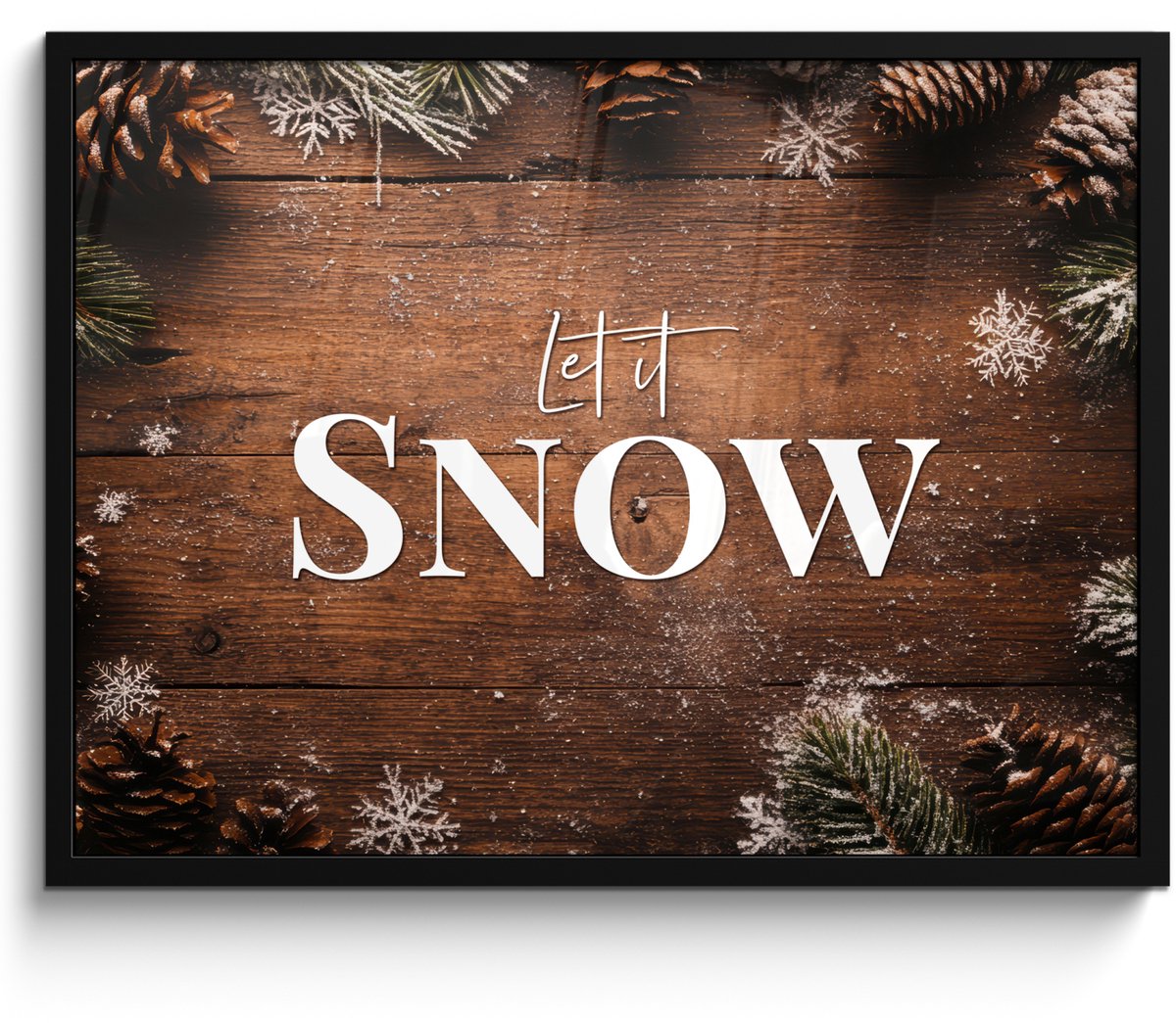 FrameYourWall Poster in lijst - Fotolijst 70x50 cm - Posters - Sneeuw - Houtlook - Quote - Let it snow - Posterlijst zwart - Decoratie - Wanddecoratie woonkamer - Muurdecoratie slaapkamer Tekst - Houtlook