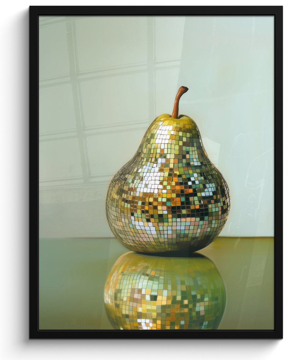FrameYourWall Fotolijst inclusief poster - Posterlijst 50x70 cm - Posters - Fruit - Disco - Art - Glitter - Foto in lijst - Keuken decoratie muur - Wanddecoratie accessoires - Muurdecoratie - Schilderijen Disco - Peer