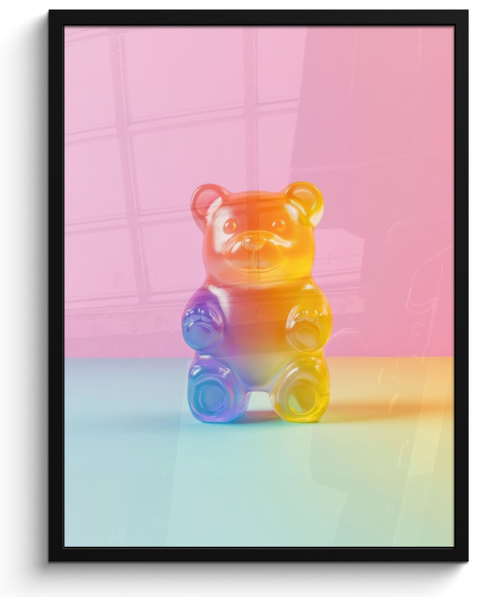 FrameYourWall Poster in lijst - Fotolijst 50x70 cm - Posters - Pastel - Snoep - Posterlijst zwart - Decoratie - Wanddecoratie woonkamer - Muurdecoratie slaapkamer Pastel - Gummy