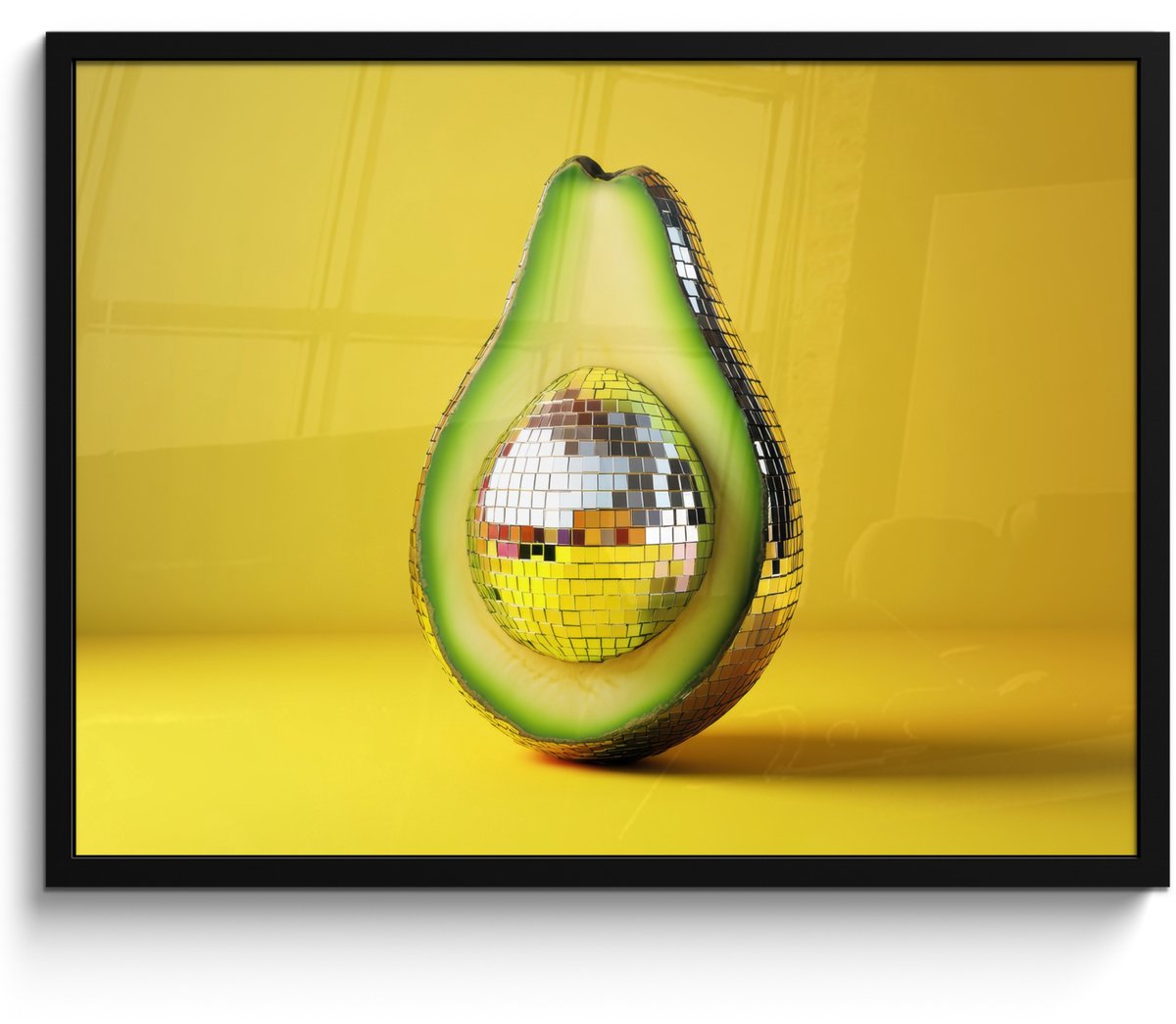 FrameYourWall Fotolijst inclusief poster - Posterlijst 70x50 cm - Posters - Avocado - Discobal - Geel - Glitter - Foto in lijst - Keuken decoratie muur - Wanddecoratie accessoires - Muurdecoratie - Schilderijen Disco - Avocado