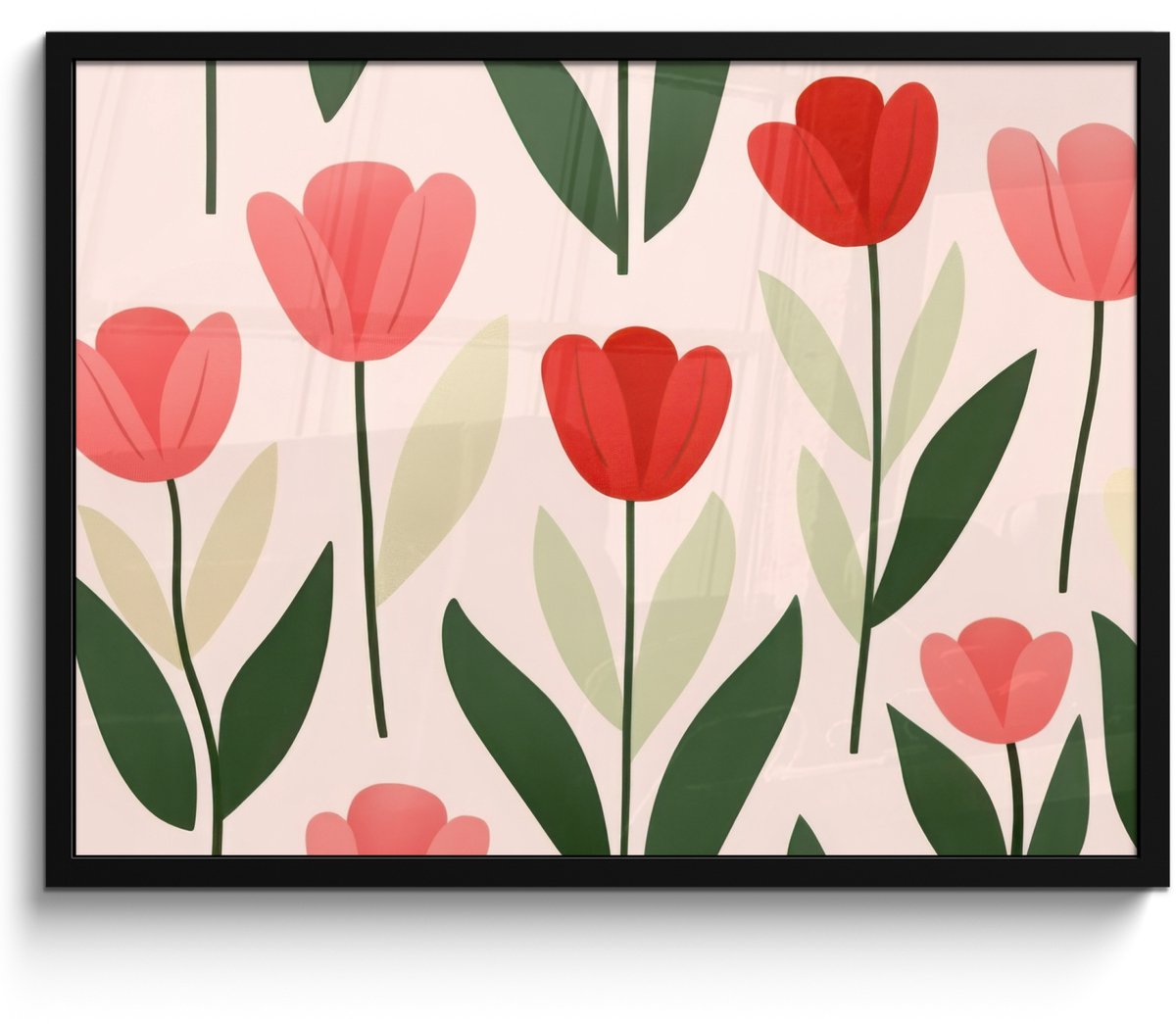 FrameYourWall Poster in lijst - Fotolijst 70x50 cm - Posters - Tulpen - Modern - Roze - Posterlijst zwart - Decoratie - Wanddecoratie woonkamer - Muurdecoratie slaapkamer Bloemen