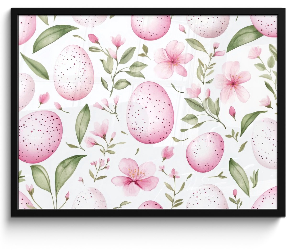 FrameYourWall Poster in lijst - Fotolijst 70x50 cm - Posters - Patroon - Eieren - Roze - Pasen - Posterlijst zwart - Decoratie - Wanddecoratie woonkamer - Muurdecoratie slaapkamer