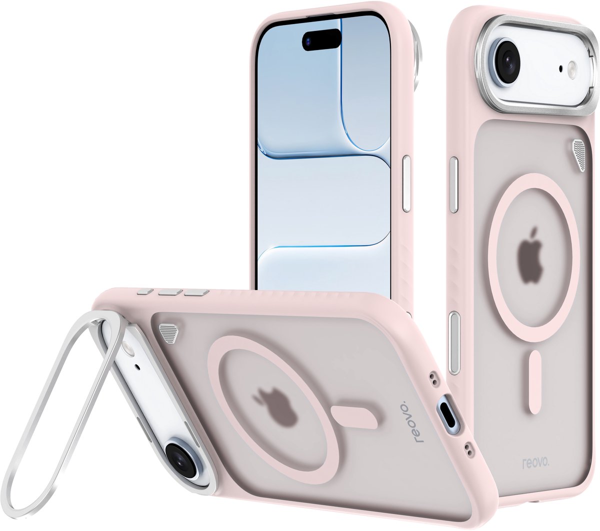 Reovo - Hoesje Geschikt voor iPhone 17 Air - Camera standaard - Geschikt voor MagSafe - Roze - anti-val technologie