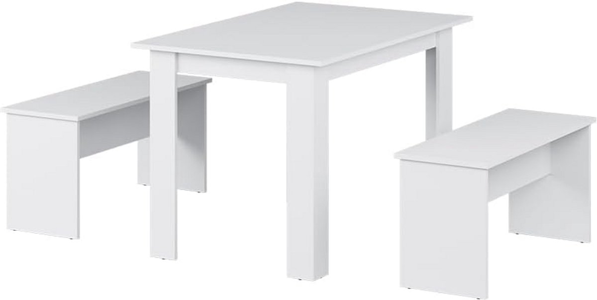 Eetkamerset Wit Tafel met 2 Zitbanken 110 x 70 cm - Compact en Stijlvol