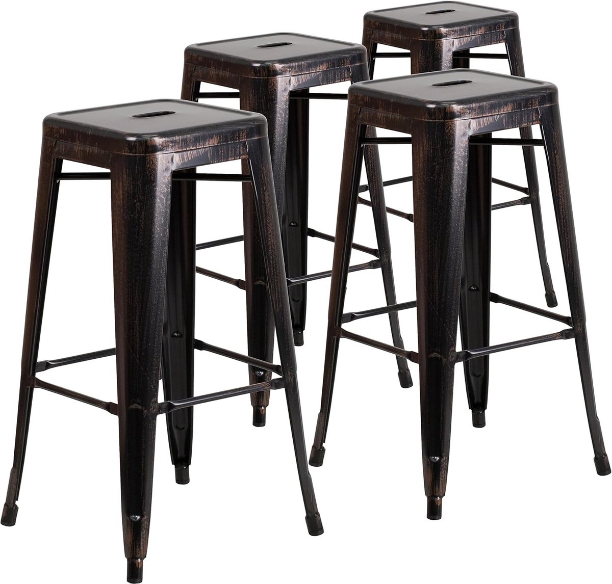 Set van 4 Hoge Stevige Metalen Barkrukken Zwart Antiek Goud 76 cm Backless