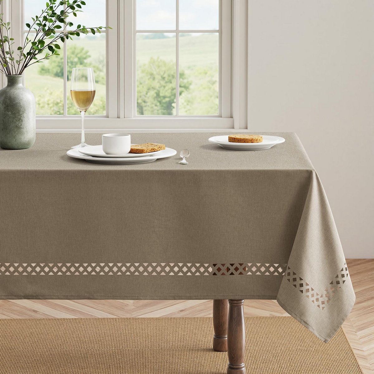 Rechthoekig Tafelkleed Linnenlook Waterdicht en Vuilafstotend Kaki