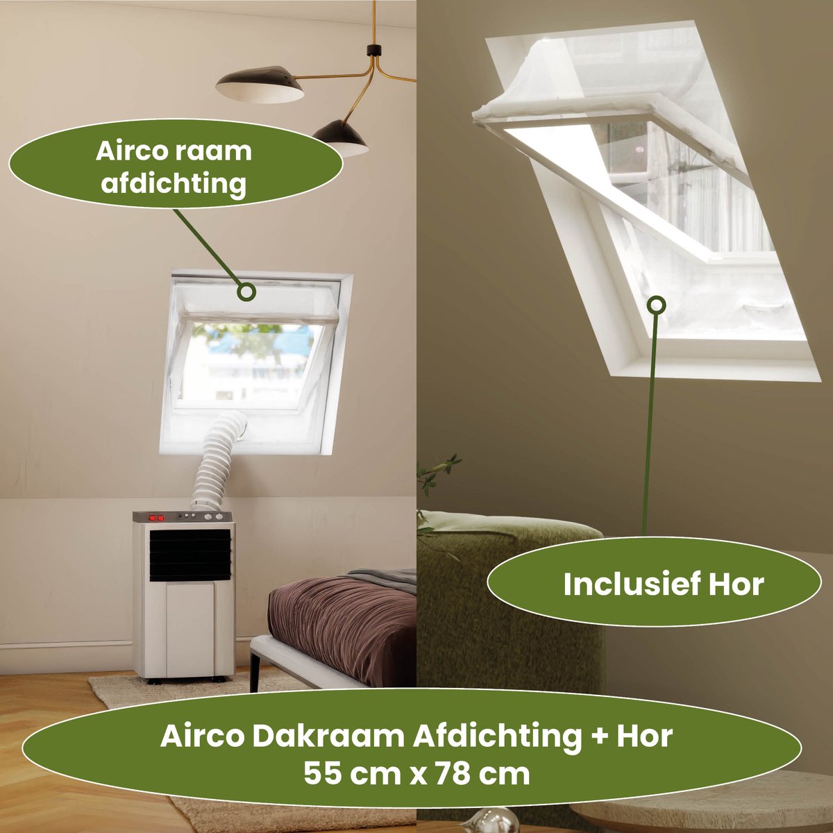 Airco Dakraam Afdichting met Hor - 55 x 78 cm – Geschikt voor Inbouw Velux: CK02 (GGL 102, c02) | Fakro, Optilight: Maatcode 01 | Luxtra: C2A - Slang Afsluiten - Afdichting Raamafdichtingskit