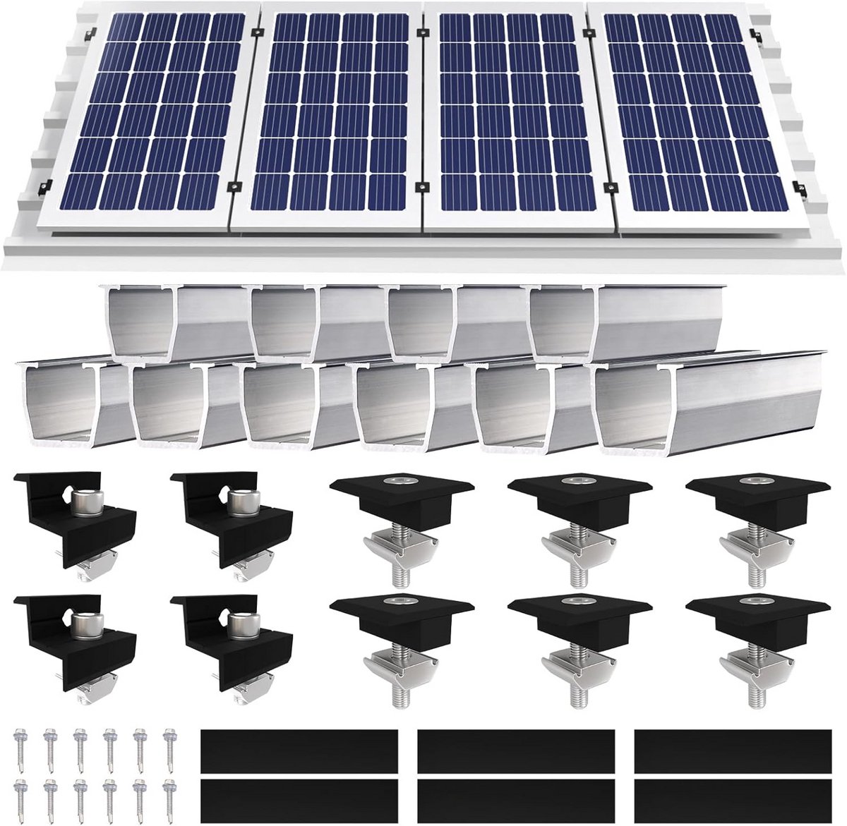 Montageset Zonnepanelen voor Plat Dak - Bevestiging Fotovoltaïsche Module - Inclusief Klemmen en Afdichtingen