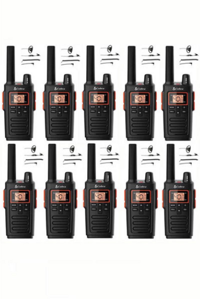 Set van 10 Cobra RX380 PMR446 portofoons IPX2 met D-shape oortje