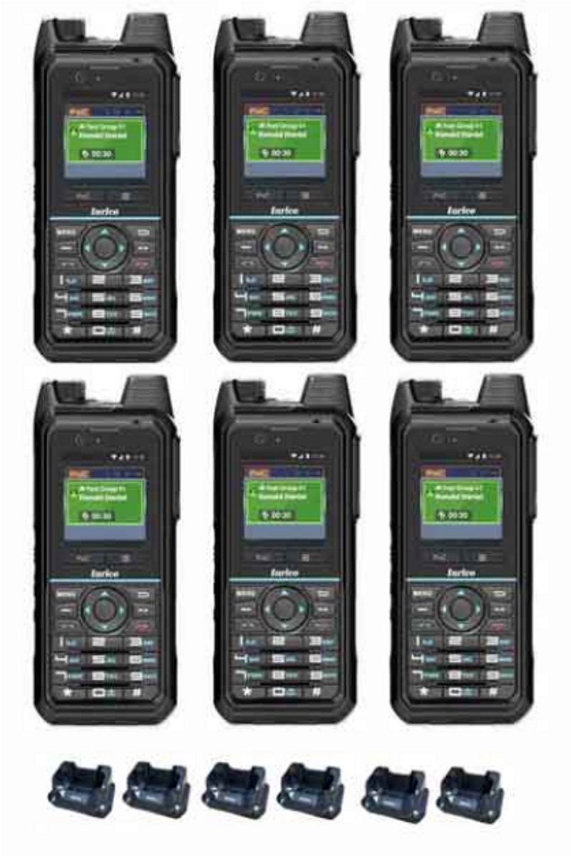 Set van 6 Inrico T330 4G LTE Zello Smart Portofoons IP68 met tafellader