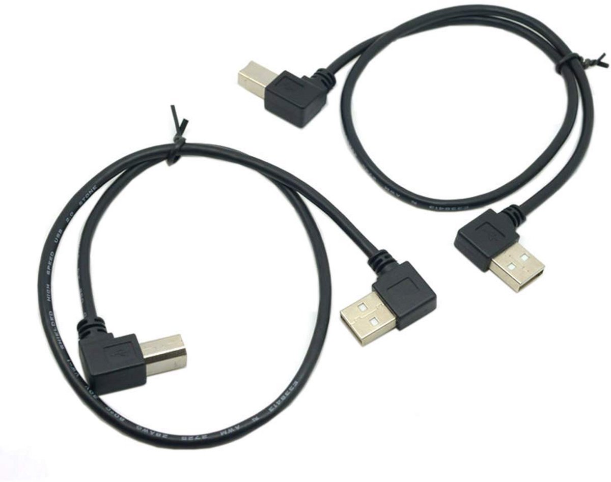 2-Pack 90 Graden Gebogen USB 2.0 A naar B Printer Kabel 50 cm - Geschikt voor Printers en Scanners