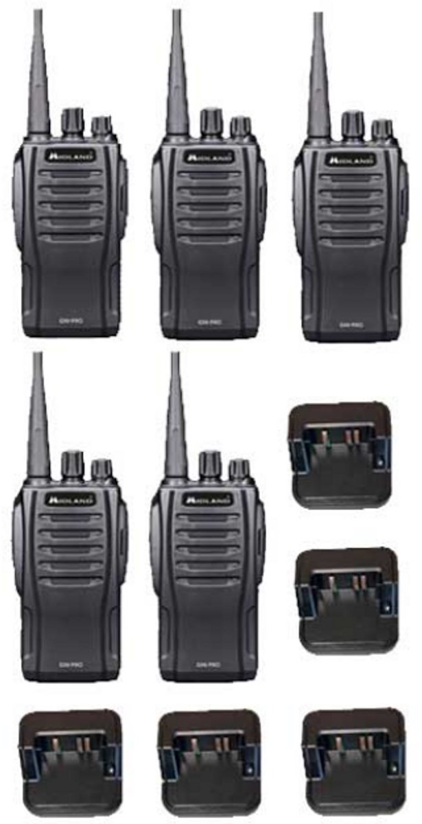 Set van 5 Midland G10 Pro UHF PMR446 Portofoon met tafellader