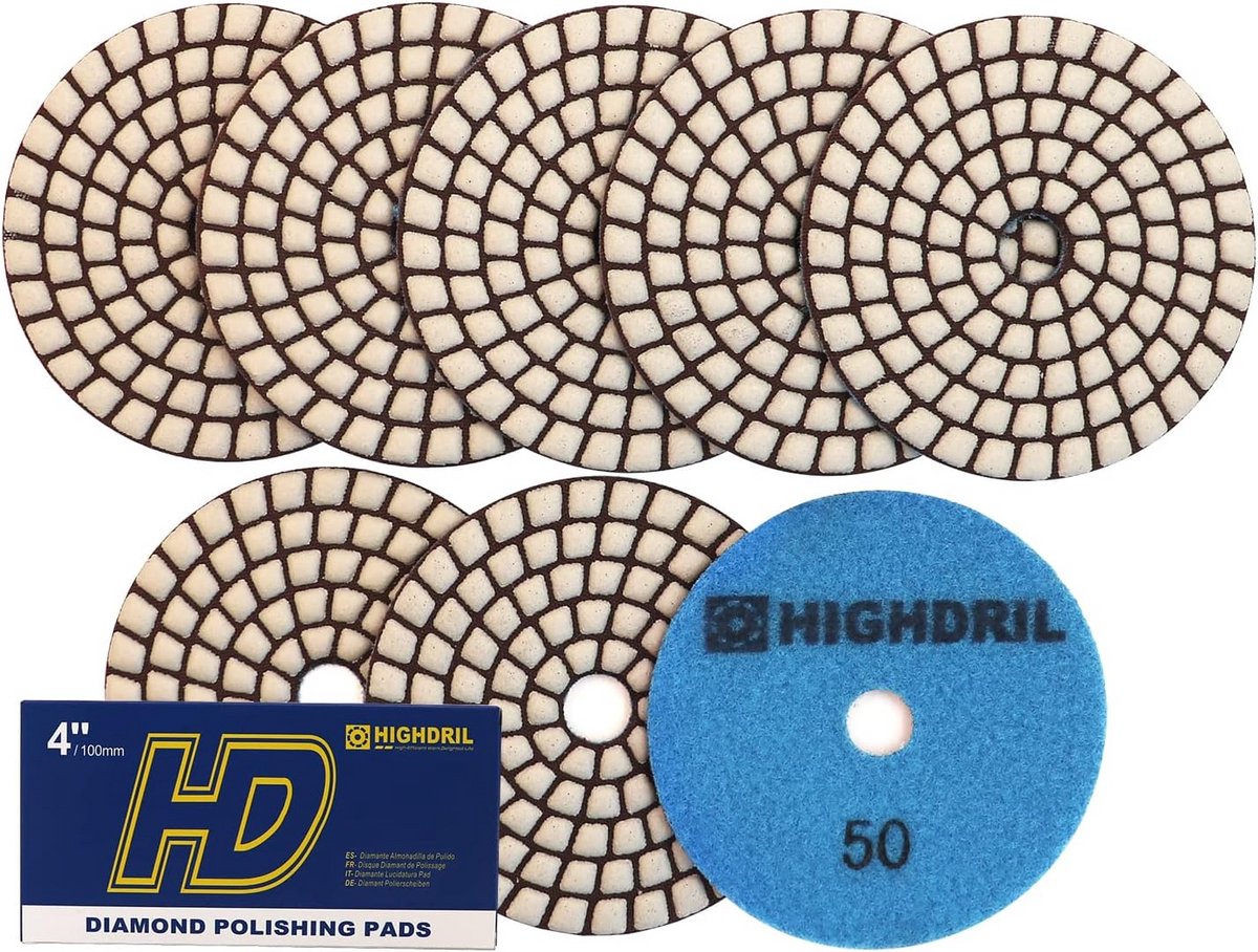 Diamant Polijstschijven Set 8x #50 voor Steen, Graniet en Marmer - 100mm
