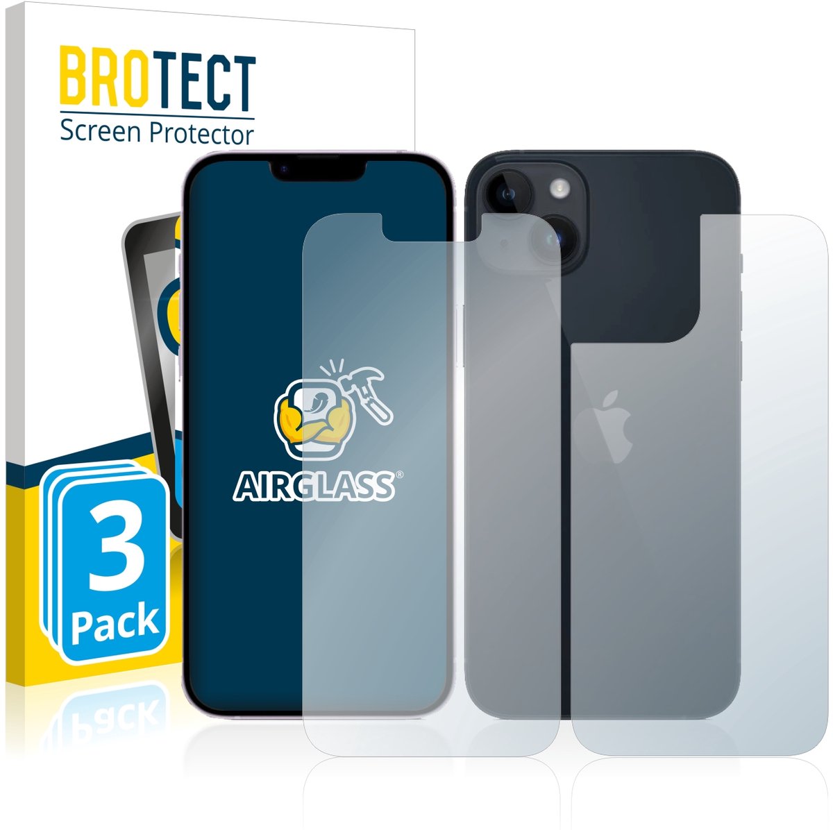Screenprotector 3 Stuks voor Apple iPhone 14 (Voor+Achter) Beschermglas transparant