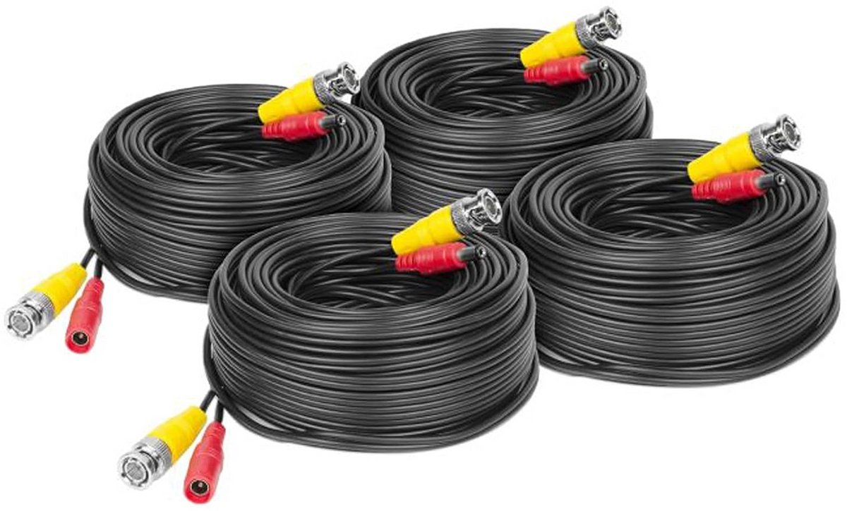 4-Pack 20 Meter BNC Video- en Voedingskabel voor CCTV Camera Installatie