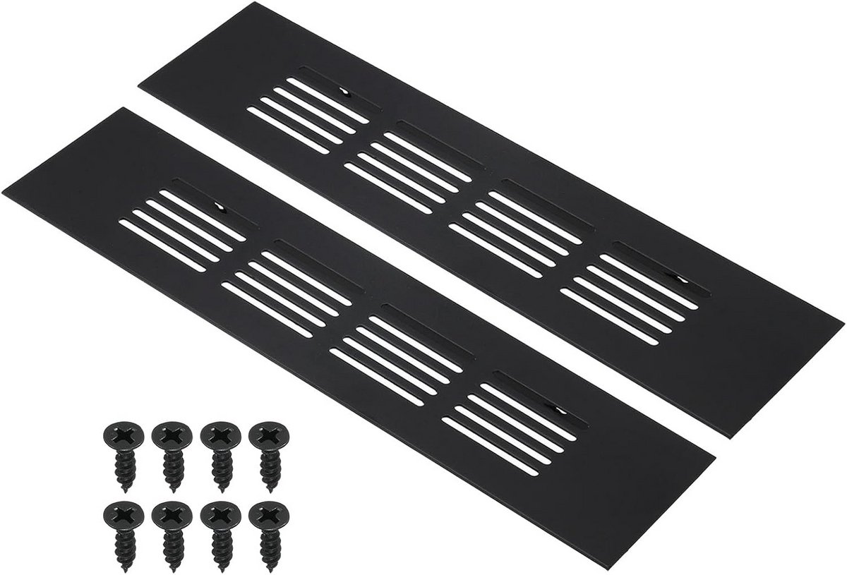 Set van 2 Rechthoekige Ventilatiehoezen van Aluminium Gaas voor Kast en Deur - Zwart