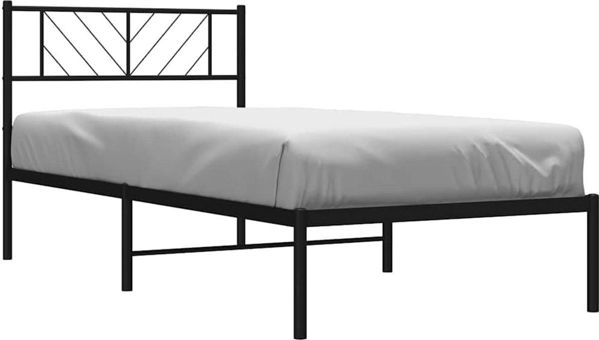 Eenpersoons Bedframe met Hoofdbord Zwart Metaal 100x200 cm