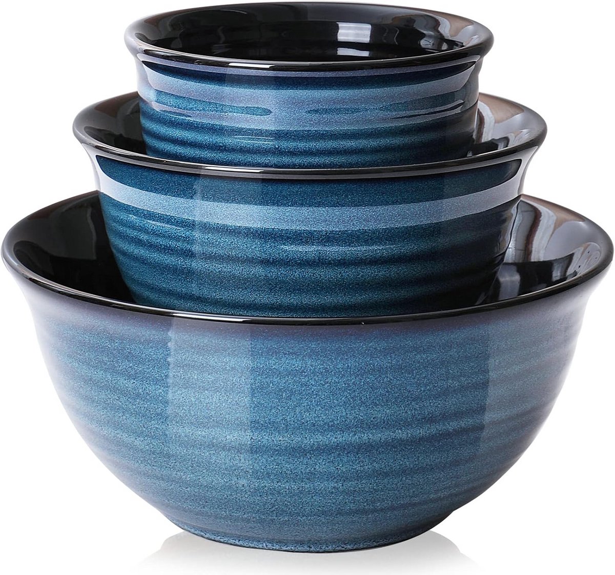 Set van 3 Keramische Mengkommen in de Kleur Blauw