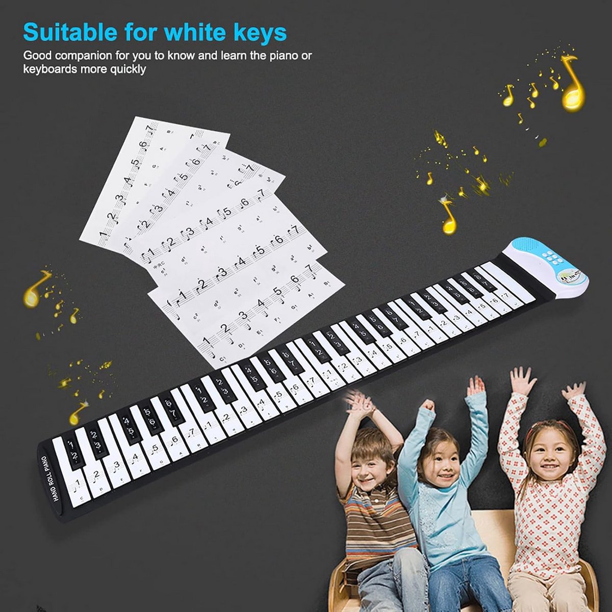 Leer stickers voor 88 toetsen piano en keyboard - Cijfer- en notennotatie voor beginners