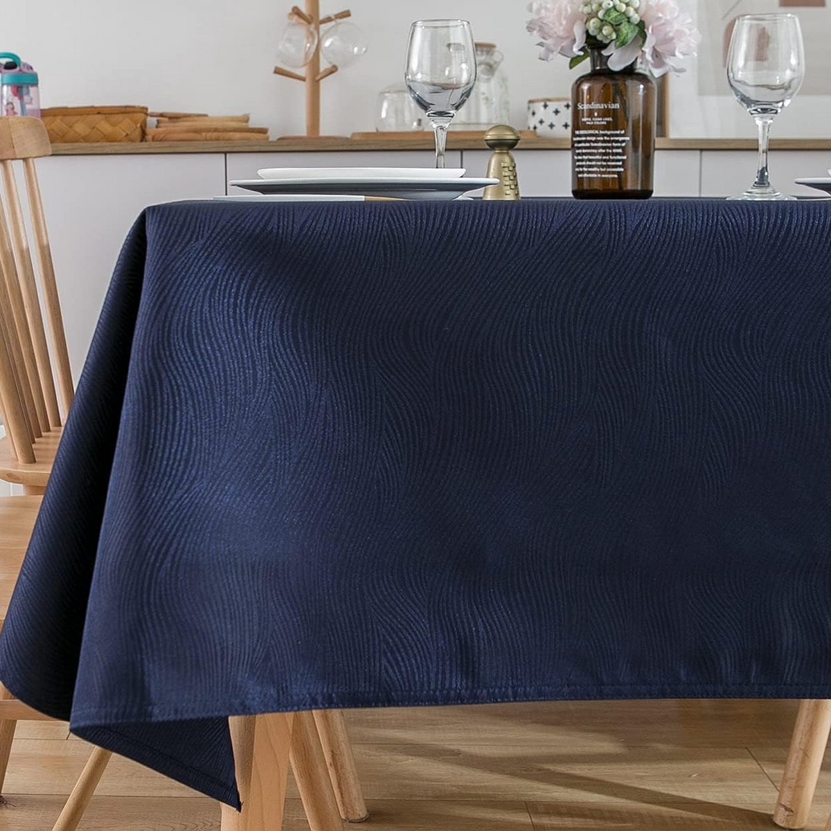 Waterafstotend Jacquard Tafelkleed Rechthoekig 300x150cm Navy Blauw