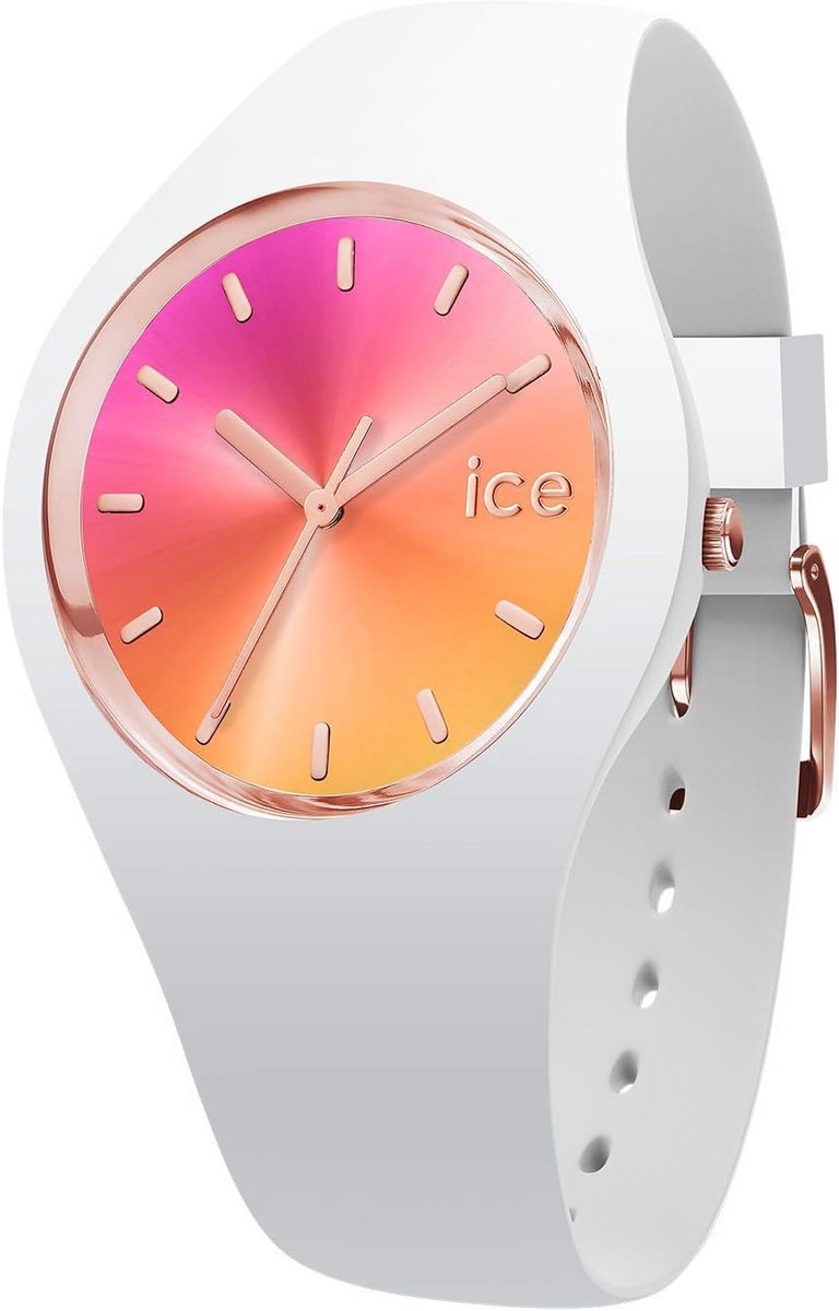 Dameshorloge met zonsondergangdesign en witte silicone band - waterdicht tot 10 ATM