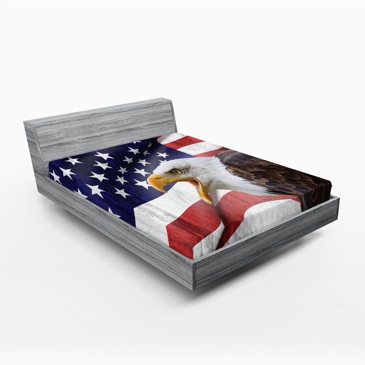 ABAKUHAUS Hoeslaken met Amerikaanse vlag, Amerikaanse zeearend, zachte decoratieve stof met elastische band, 160 x 200 cm, meerkleurig