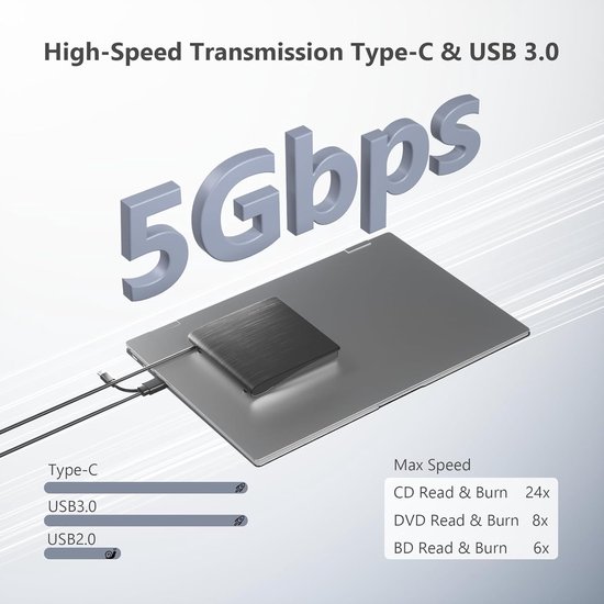 Externe Blu-ray Speler & Recorder USB 3.0 / Type-C - 4K Ultra HD - Geschikt voor Windows & Mac — afbeelding 3
