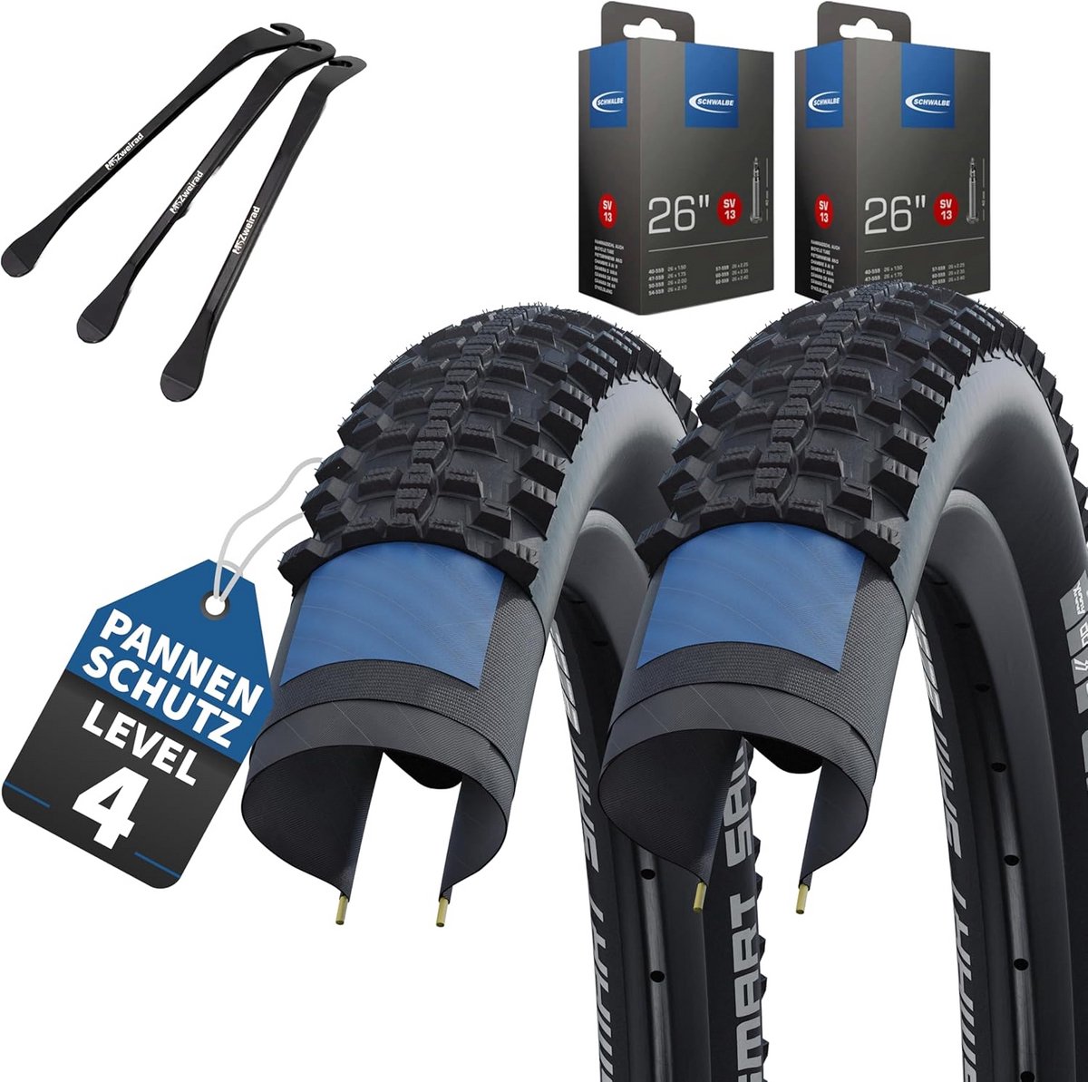Set van 2 Mountainbike Banden 26 Inch met Binnenbanden en Bandenlichter