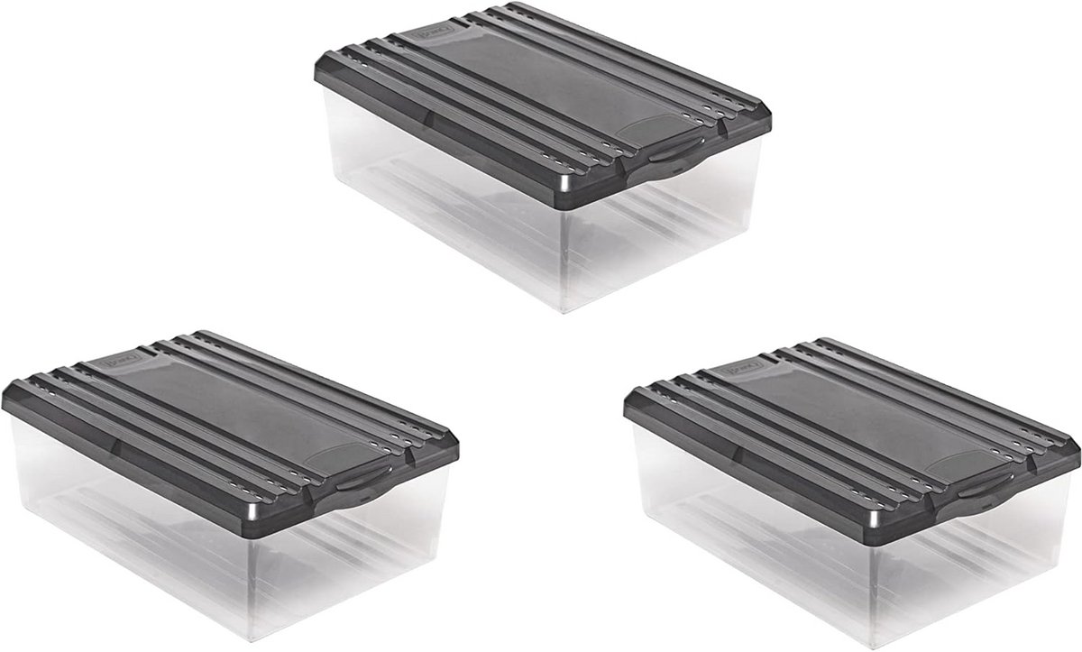 Schoenendoos met ventilatiegaten en deksel - Kunststof 8L - Set van 3