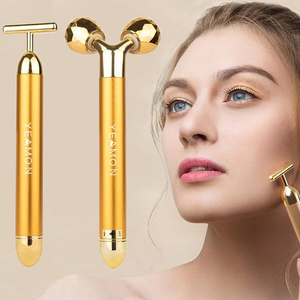 Gouden T-Vorm Gezichtsmassager voor Face Lift en Anti-Rimpel Behandeling