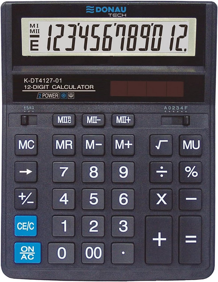 12-cijferige Tafelrekenmachine met Wortel- en Percentagefunctie - Zwart