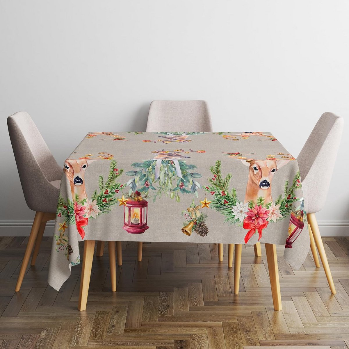 Vierkant katoenen tafelkleed 150x150 cm - vuilafstotend met digitale kerstprint