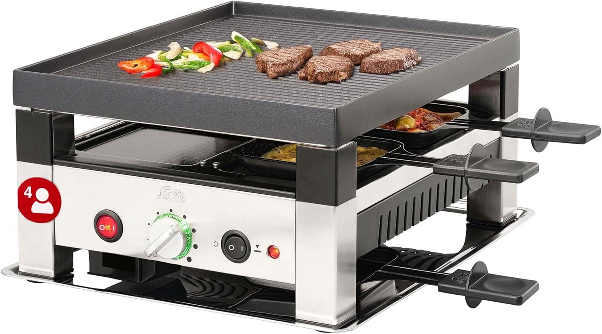 5-in-1 Tafelgrill Elektrisch met Raclette en Mini Wokpannen voor 8 Personen | Binnen en Buiten Grill