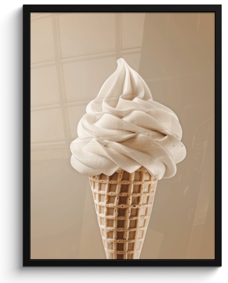 FrameYourWall Fotolijst inclusief poster - Posterlijst 50x70 cm - Posters - IJs - Softijs - Romig - Hoorntje - Beige - Foto in lijst - Keuken decoratie muur - Wanddecoratie accessoires - Muurdecoratie - Schilderijen